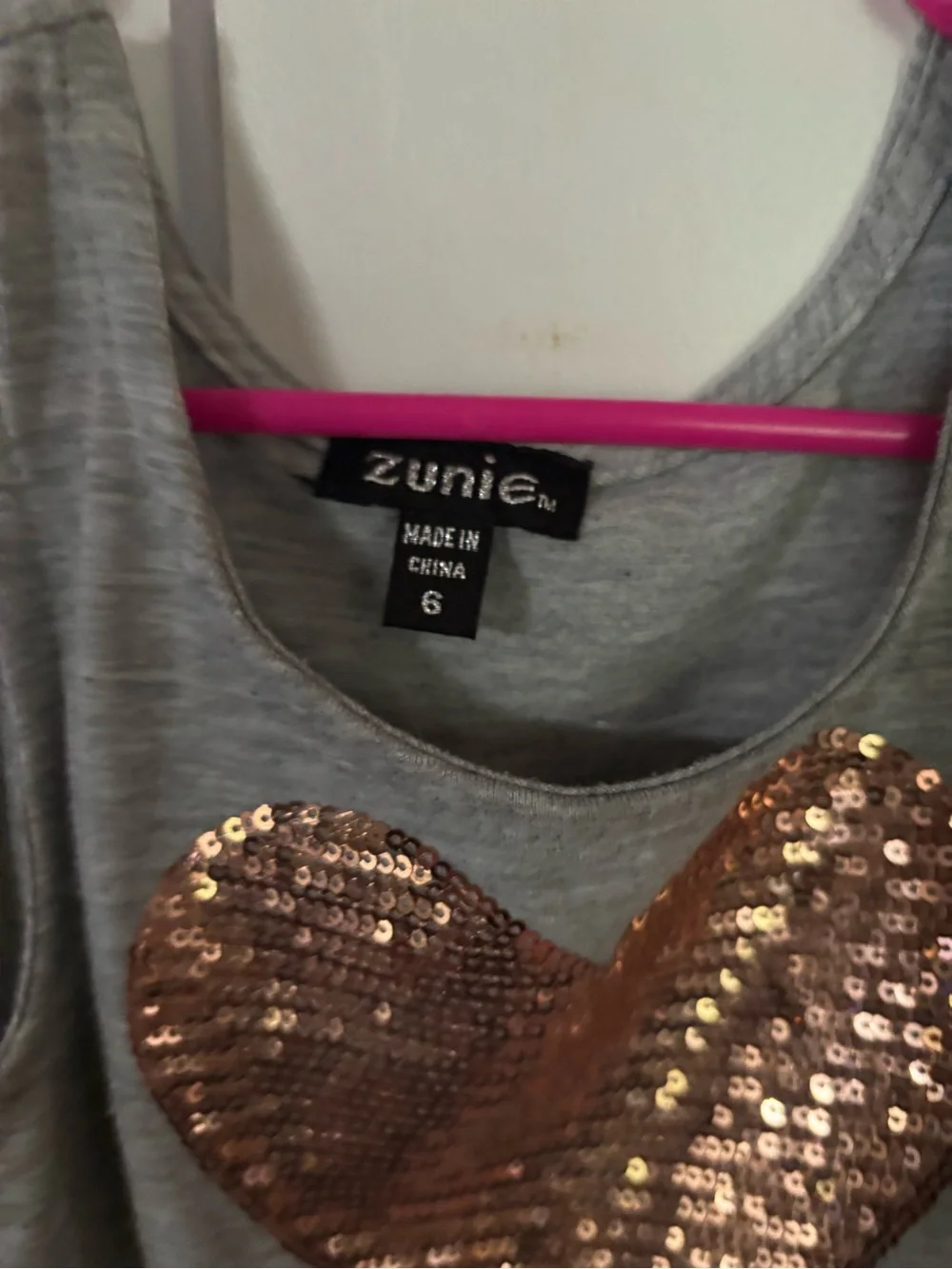 Zunie Gray Tank Dress with Rose Gold Sequin Heart and Blush Tulle Skirt